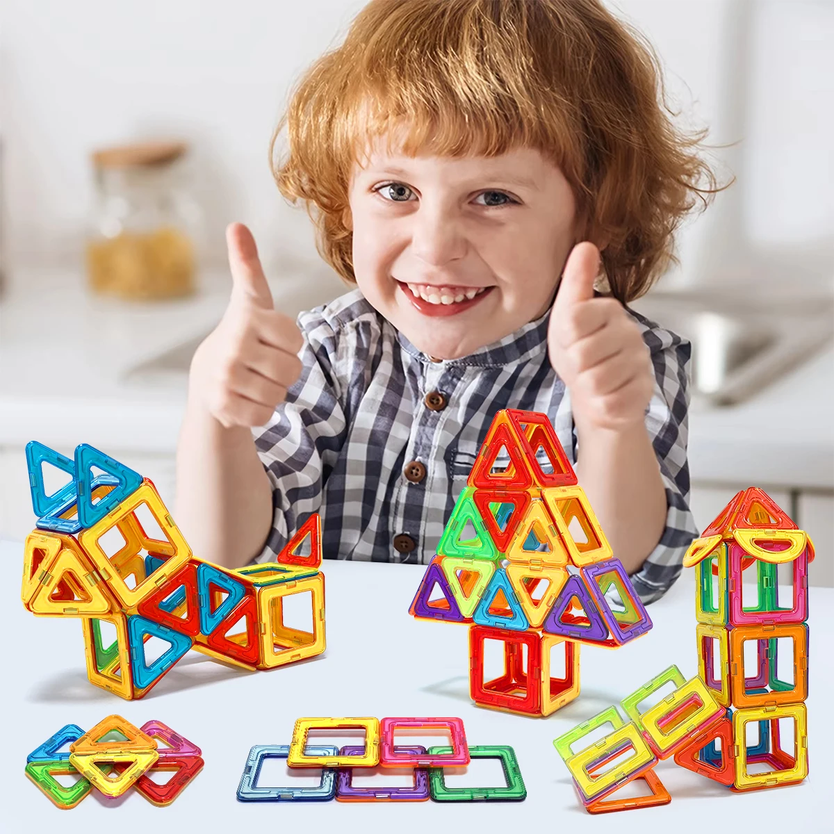 Magnetyczne klocki konstrukcyjne - 3D STEM edukacyjne zabawki konstrukcyjne dla dzieci, wielokształtne magnetyczne klocki konstrukcyjne 32/62/92 szt.