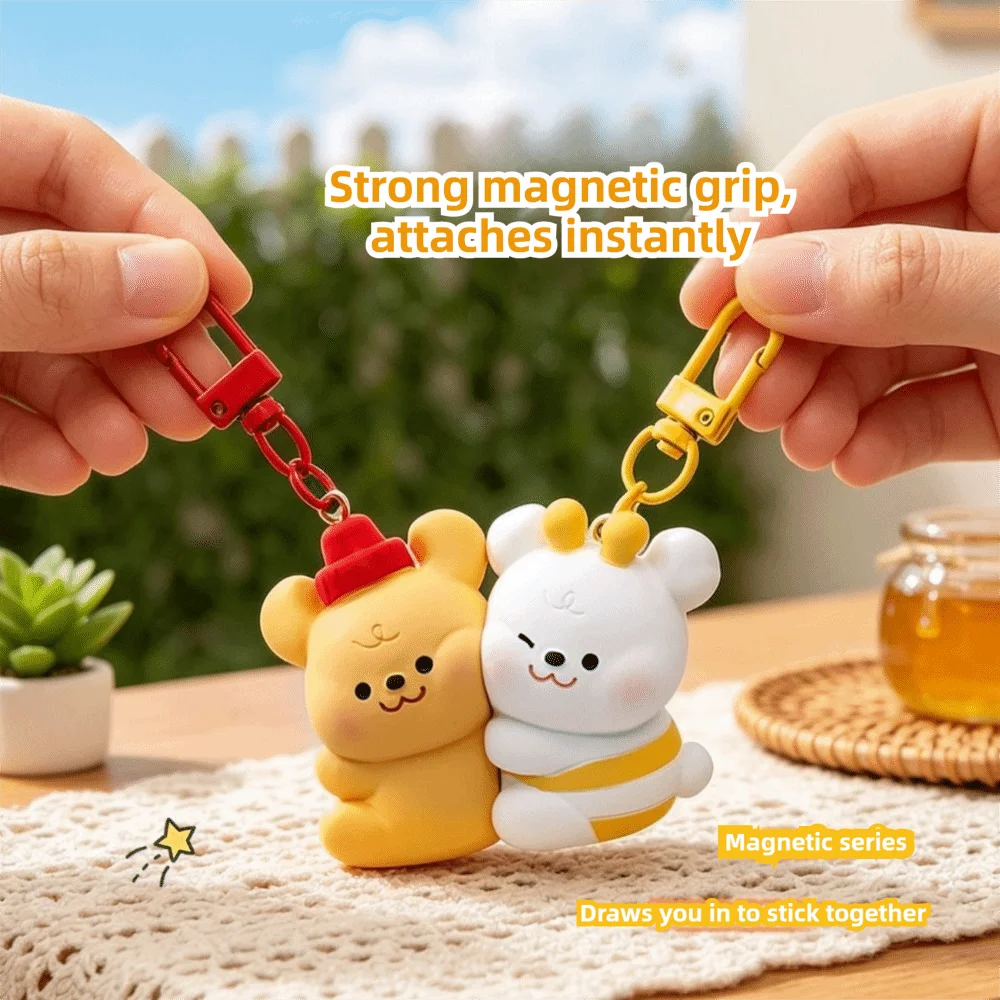 2 Pcs Set Trendy Resin Magnetic Puppy Keychain Hanging Keys Pendant Dogs Keychain Portable Cartoon Backpack Charm Gifts