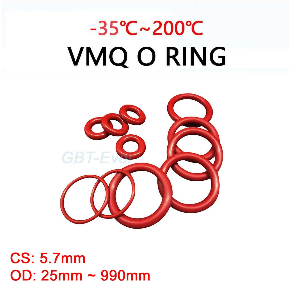 

VMQ Red Silicone O-Ring Gasket CS 5.7mm Silicon O Ring Washer Food Grade Sealing Ring OD 25mm ~ 990mm Waterproof & Insulated