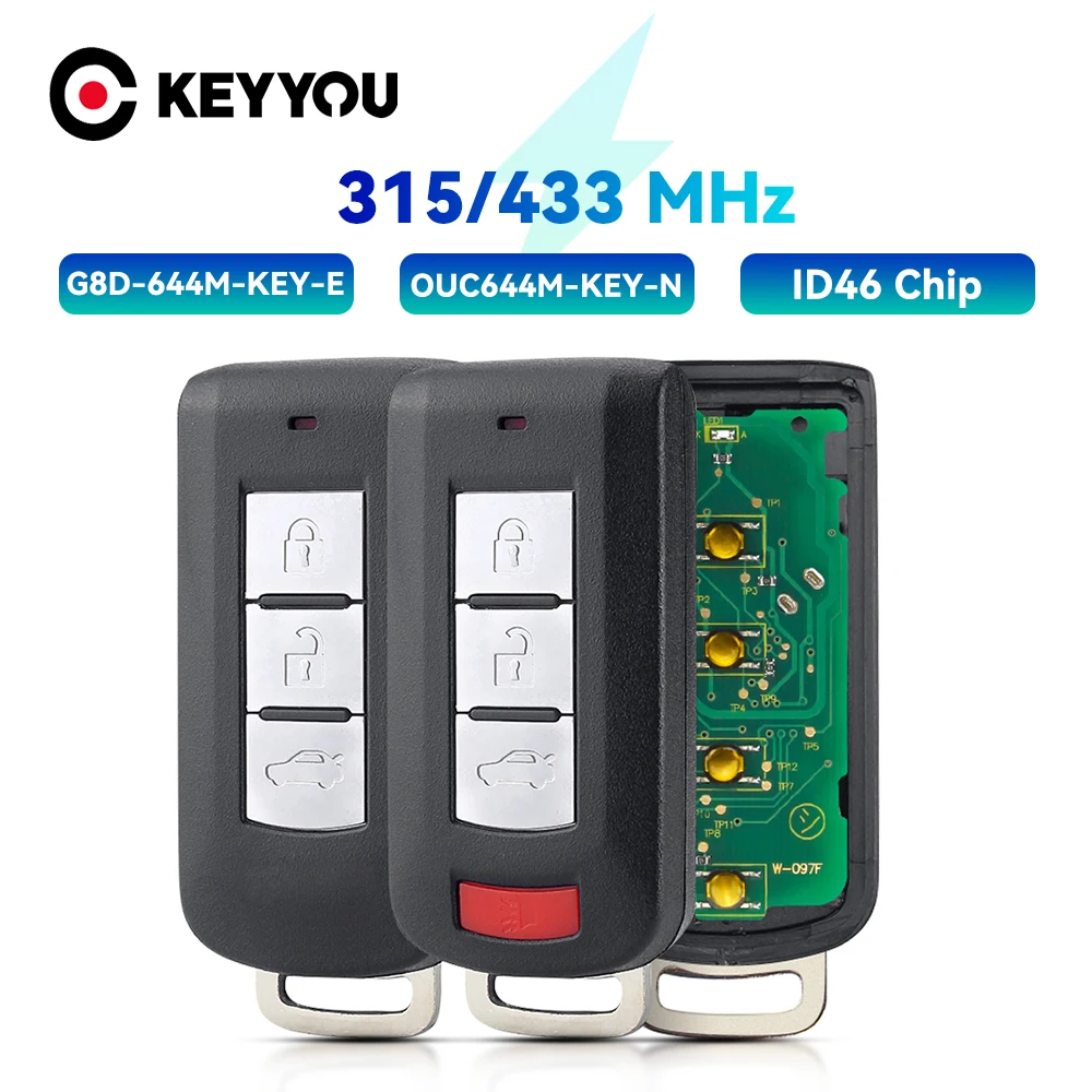 KEYYOU Smart Keyless Go Entry Zdalny kluczyk samochodowy 3/4 Przycisk Do Mitsubishi Lancer Outlander Galant 315MHz PCF7952 Chip OUC644M-KEY-N