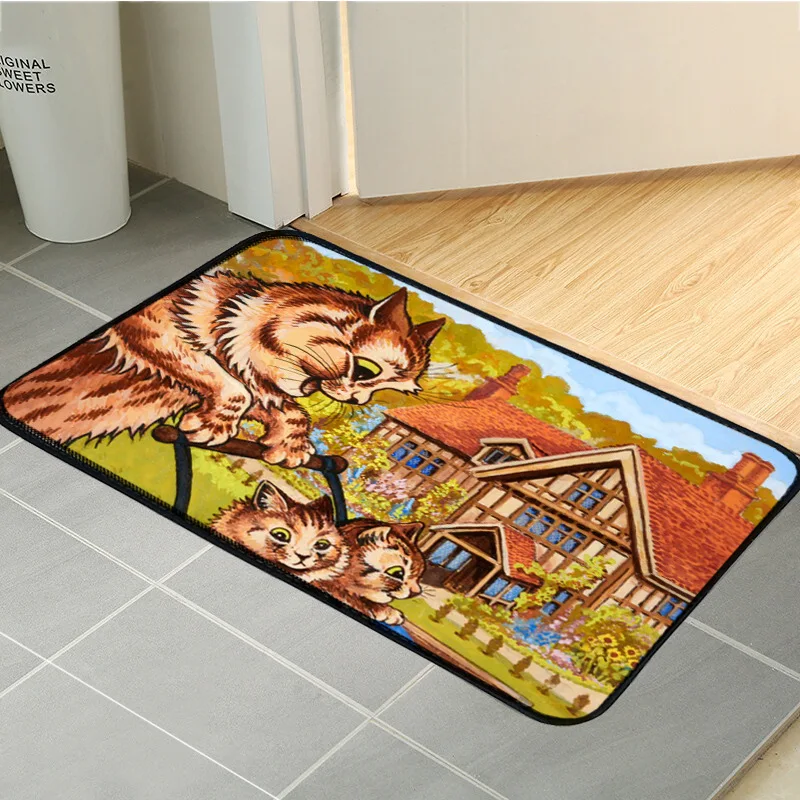 Animal Cat Illustration Floor Mat Aesthetic Art Design Bedroom Floor Rug Dry Feet Carpet In Front of Bed  Rectangular Pet Mat