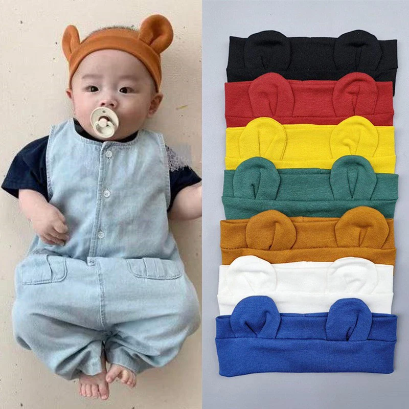 Cute Bear Ear Baby Hairband Solid Color Elastic Headband Boy Girl Cotton Hair Hopps Children Headwear Infant Photography Props