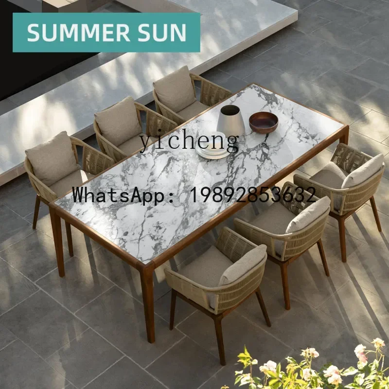 

LYY Outdoor Leisure Rattan Table and Chair Combination Outdoor Courtyard Garden Teak Rattan Chair Set