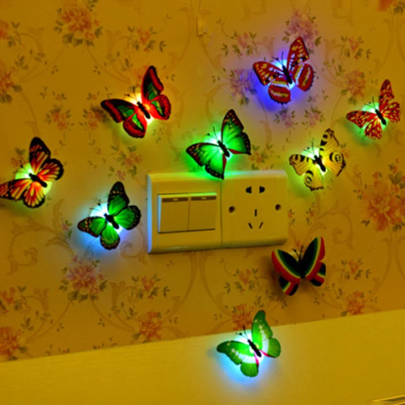 3D Pasteable Butterfly Night Lights, Lâmpadas LED Adesivo de Parede, Criativo DIY, Luz Decorativa, Decoração de Casa, 1-4 Pcs