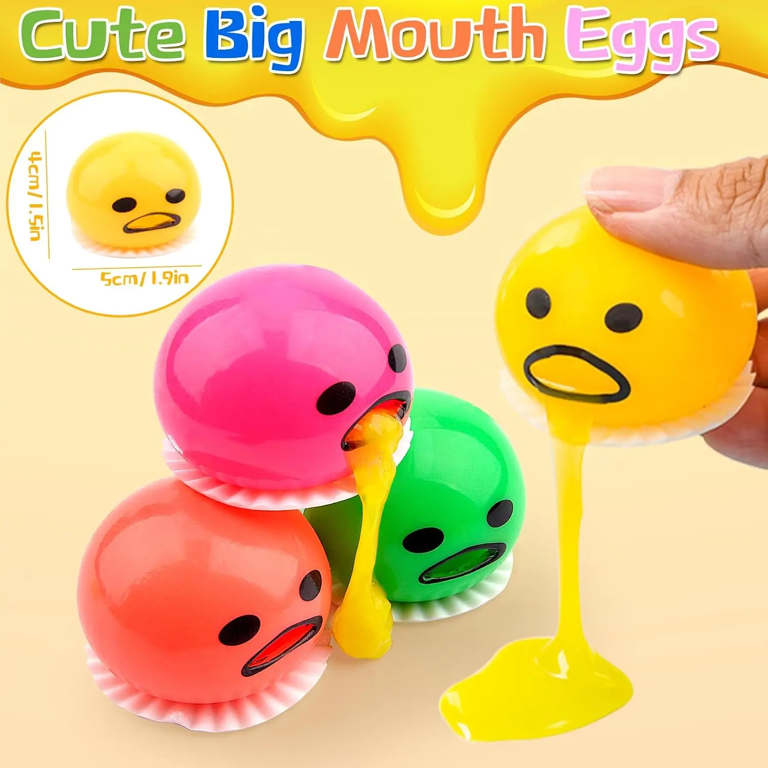 4PCS Stress Balls Puking Ball Toys for Adults Funny Egg Yolk Squishy Toy Sticky Vomiting Ball Lazy Egg Custard Squeeze Stress