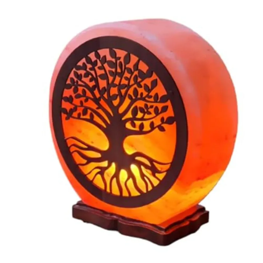 

Himalayan Pink Salt Lamp with Tree of Life Design 6 Inch Hand-Carved, Wooden Base, for Home Decor, Meditation and Gifts