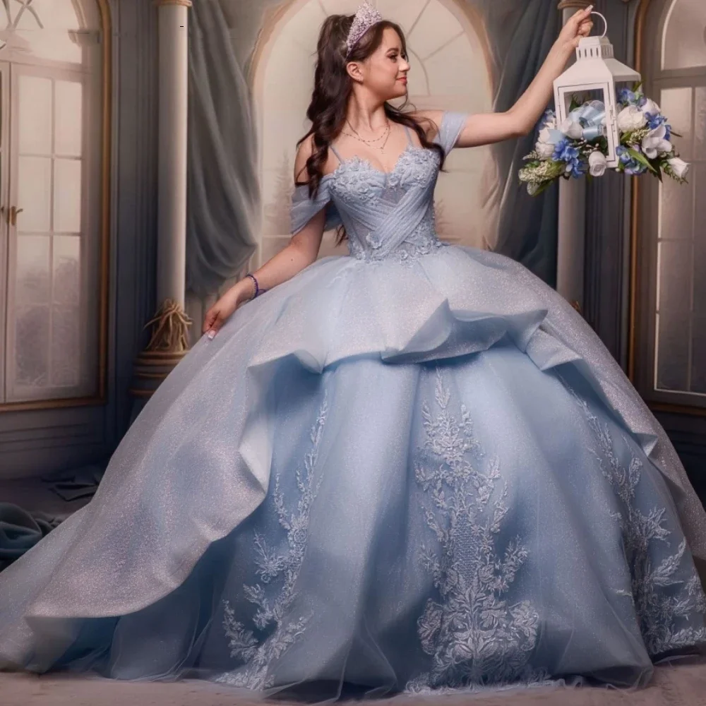 

Голубое Бальное Платье принцессы Angelsbridep, платья Quinnceanera, женское вечернее платье-корсет из кружева, Платья для вечеринок