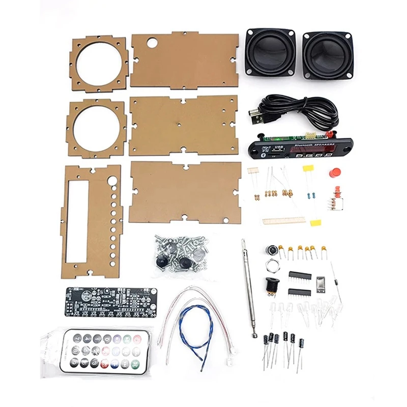 B63B-DIY FM Radio Electronic Kit Bluetooth Audio 5Wx2 Spectrum Indicate Music Player Soldering Practice