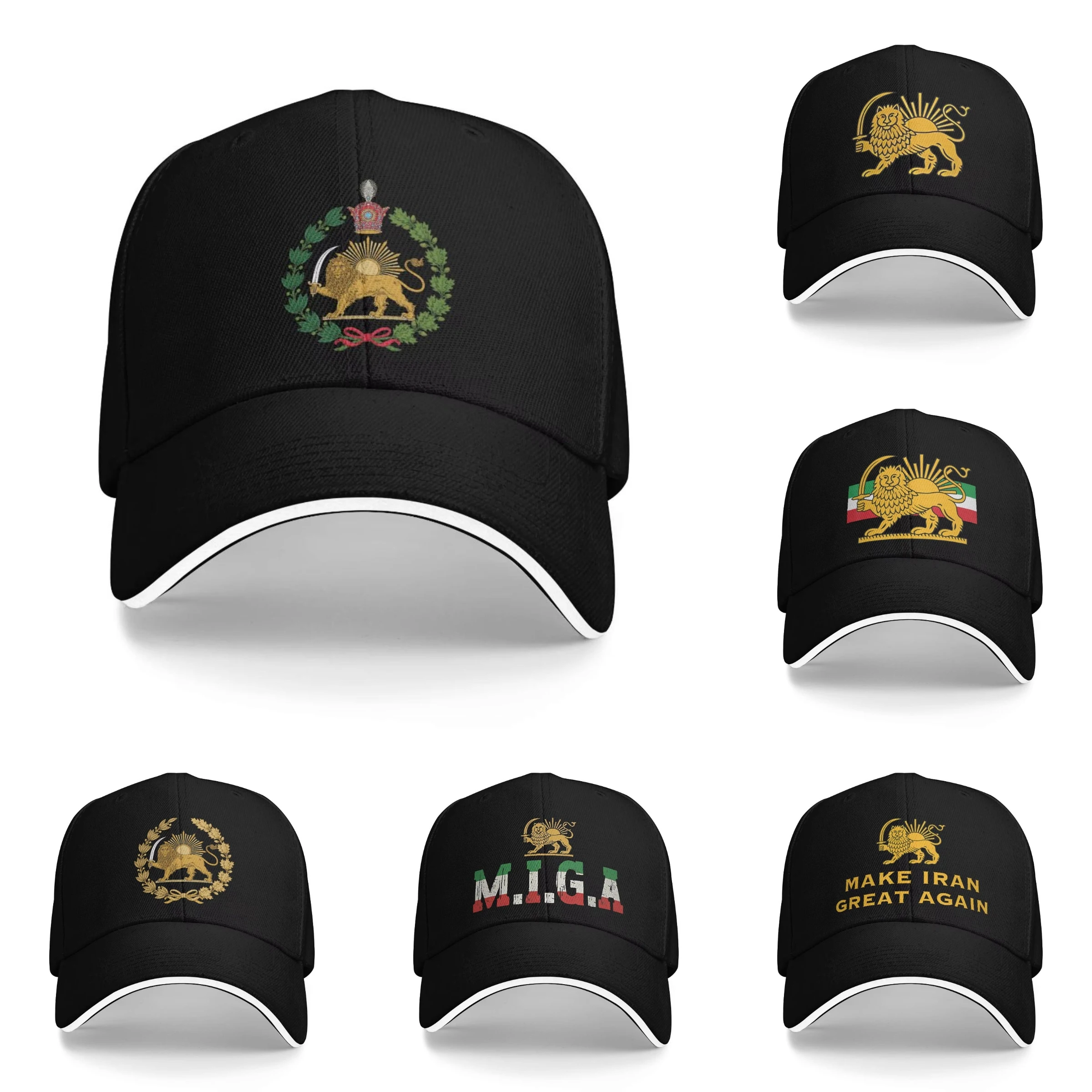 Gorras de béisbol MIGA de Hip Hop con emblema imperial de león y sol, sombrero tipo sandwich unisex ajustable para exteriores, haz que Irán vuelva a ser grande