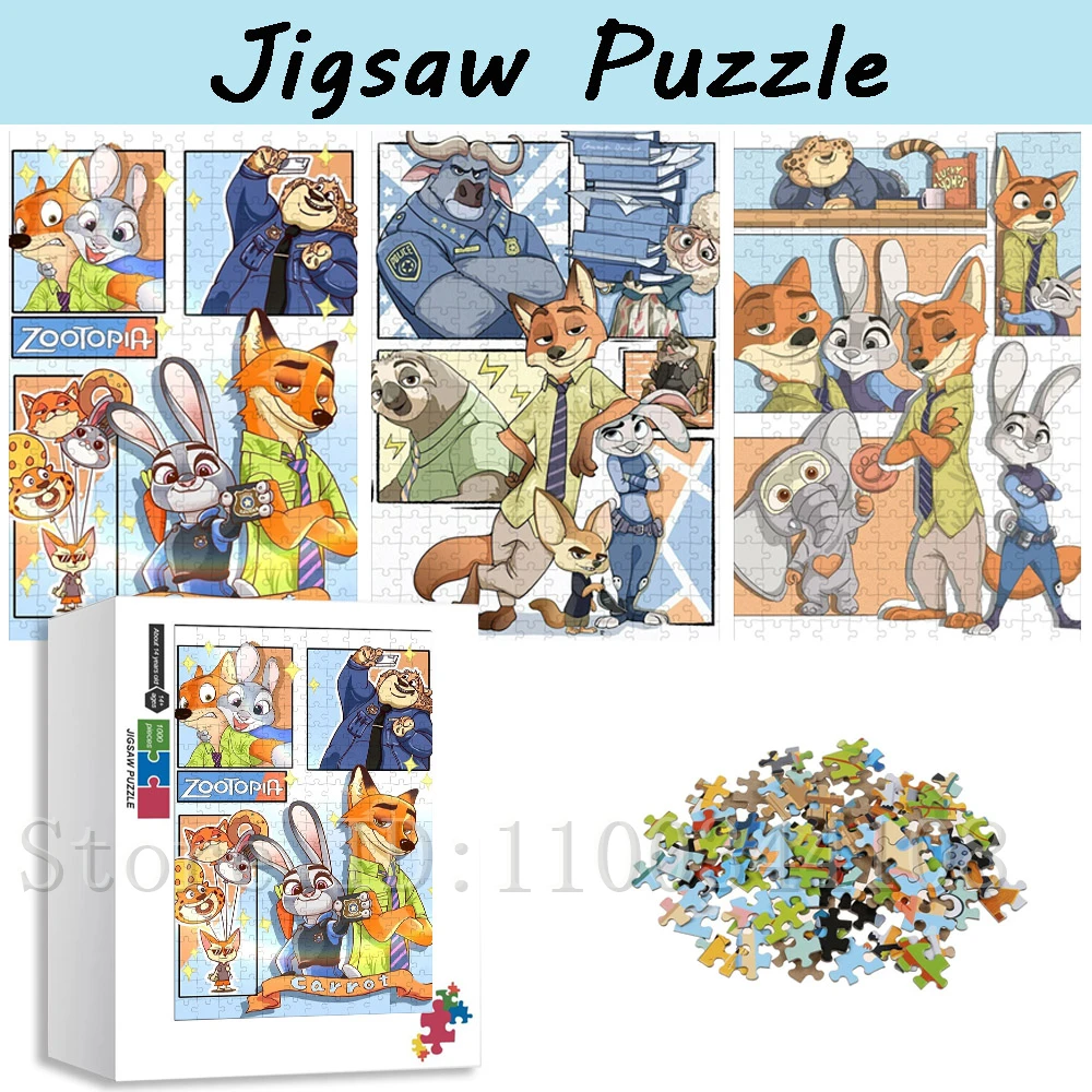 Puzzle de dessin animé Disney Zootopia pour enfants, jeux familiaux, jouets créatifs, loisirs, intelligence, 35 pièces, 300 pièces, 500/1000 pièces