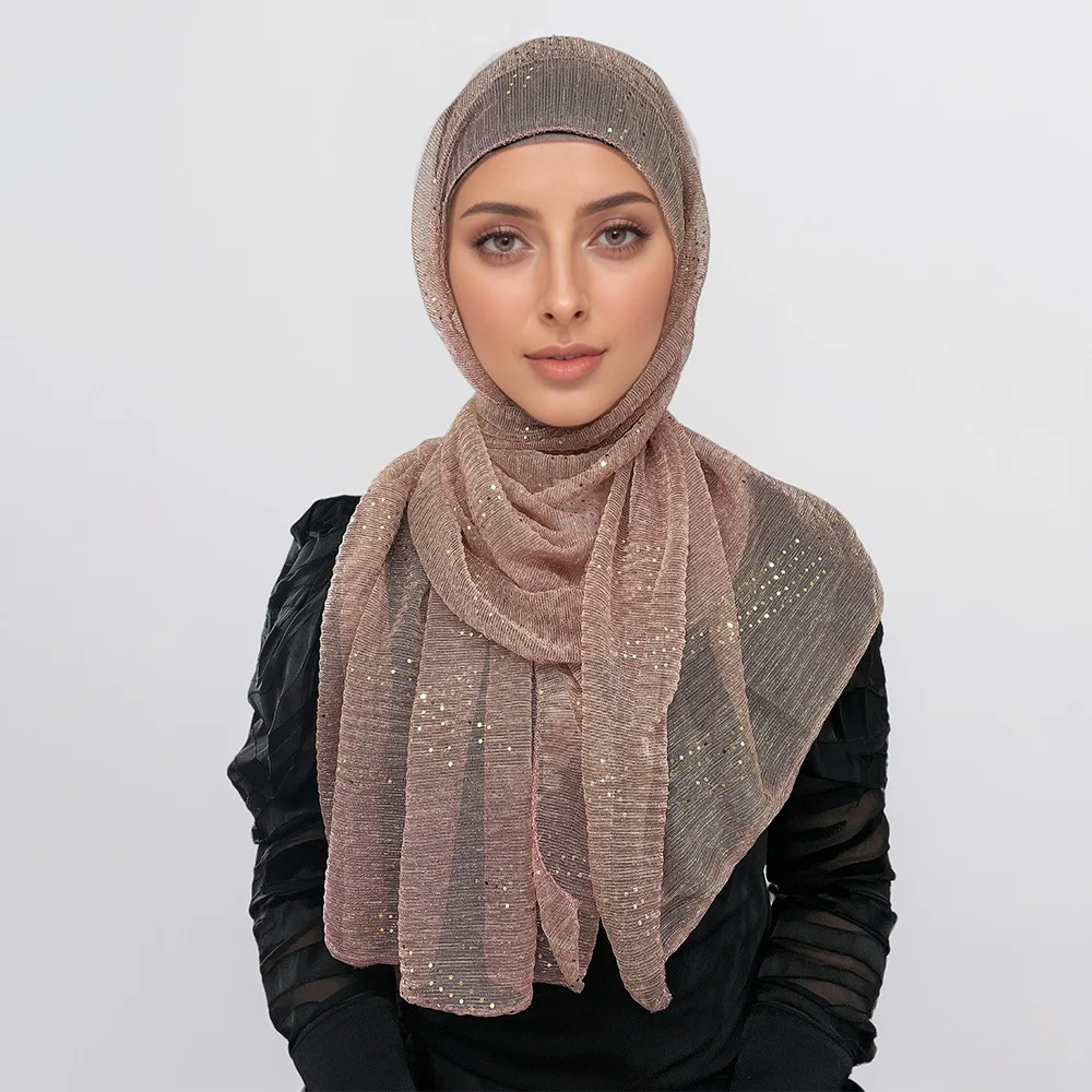 Sequined Hijabs for Women Scarf Thin Headscarf Dubai Malay Muslim Fashion Headscarf Foulard Femme Hijab Voile Hoofddoek Bandana