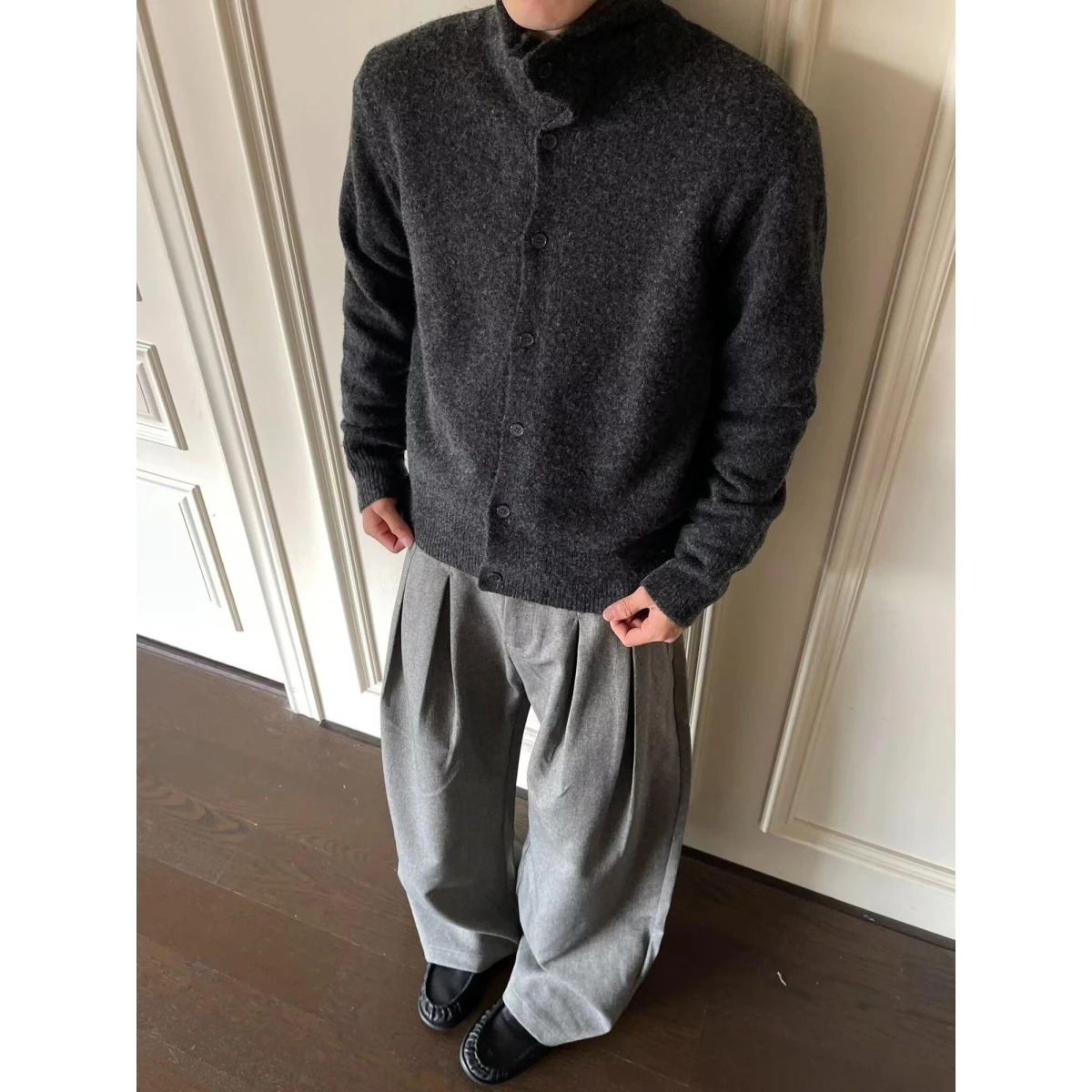 

Casual V-Ne Knitted Sweater Men's Color Cardigan Loose Fit Winter Outerwear Leisure Sle Polyester Fiber Long Sve