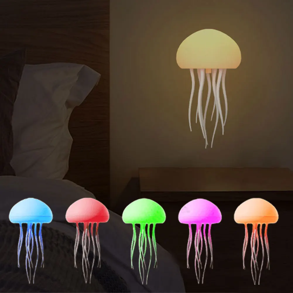 Cartoon Jellyfish Night Light RGB Gradient Cute Jellyfish Bedside Lamp Voice Control Type-C Charging LED Night Lamp