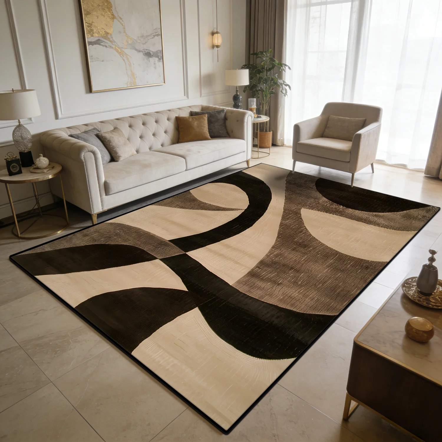 Modern Light Luxury Style Large Living Room Rugs Curve Art Decoration Home Machine Washable Carpet Bedroom Baby Crawling Mat view 2