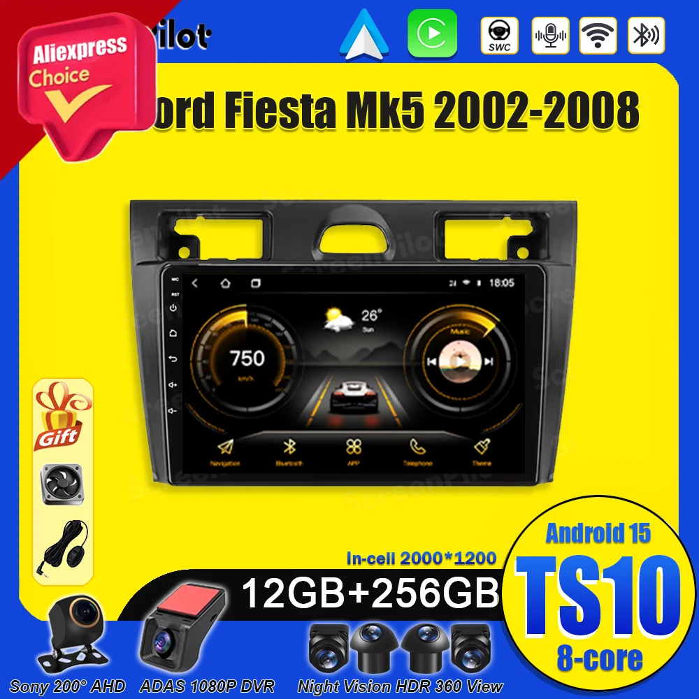 Android 15 For Ford Fiesta Mk5 2002 2003 2004 2005 2006 2007 2008 Car Radio Multimedia Video Player Touch Screen Bluetooth Wifi