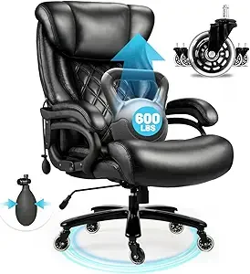

500Lbs Big Tall Office Chair, Wide Spring Seat Executive Design, 360 Swivel Desk Chair Heavy Duty Casters