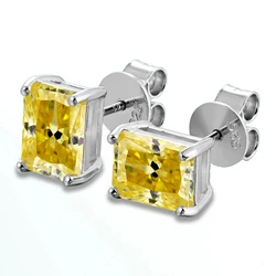 Luomansi 100%-S925 Sterling Silver Glittering Rectangle White Yellow High Carbon Diamond Stud Earrings Woman Jewelry