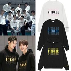 Kpop Pitbabe 스타 글자 프린트 풀오버 카키 후드 탑 코트, O넥 반사 블랙 Y2k 후디, 가을 겨울