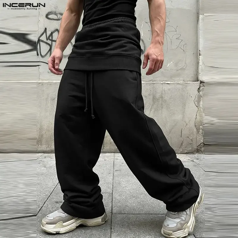 

INCERUN Men Pants Solid Color Drawstring Loose Joggers Casual Irregular Trousers Men Streetwear Workout 2026 Male Sweatpants