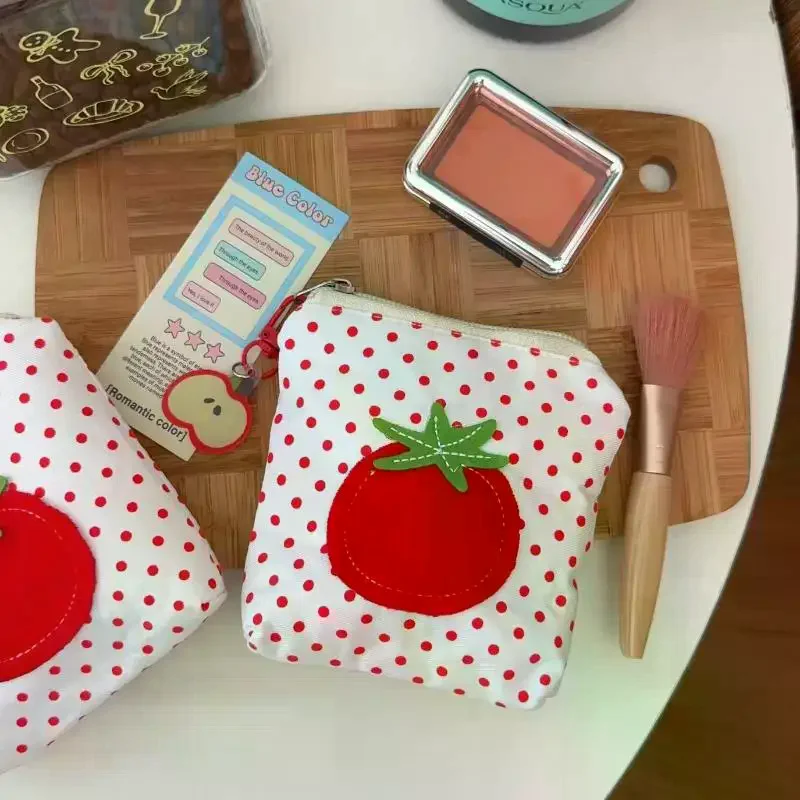 Tomaat Stijl Portemonnee Rode Polka Dot Mini Geld Portemonnee Leuke Koreaanse Stijl Lippenstift Oortelefoon Opslag Portemonnees Tassen