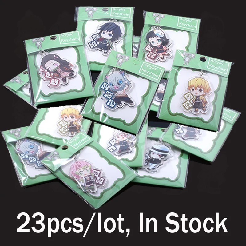 Demônio Slayer Anime Acrílico Keychain, Kimetsu Não Yaiba, Tanjirou, Nezuko, Zenitsu, Rengoku, Kyoujurou Figura Keyring, Jóias, 23pcs por lote