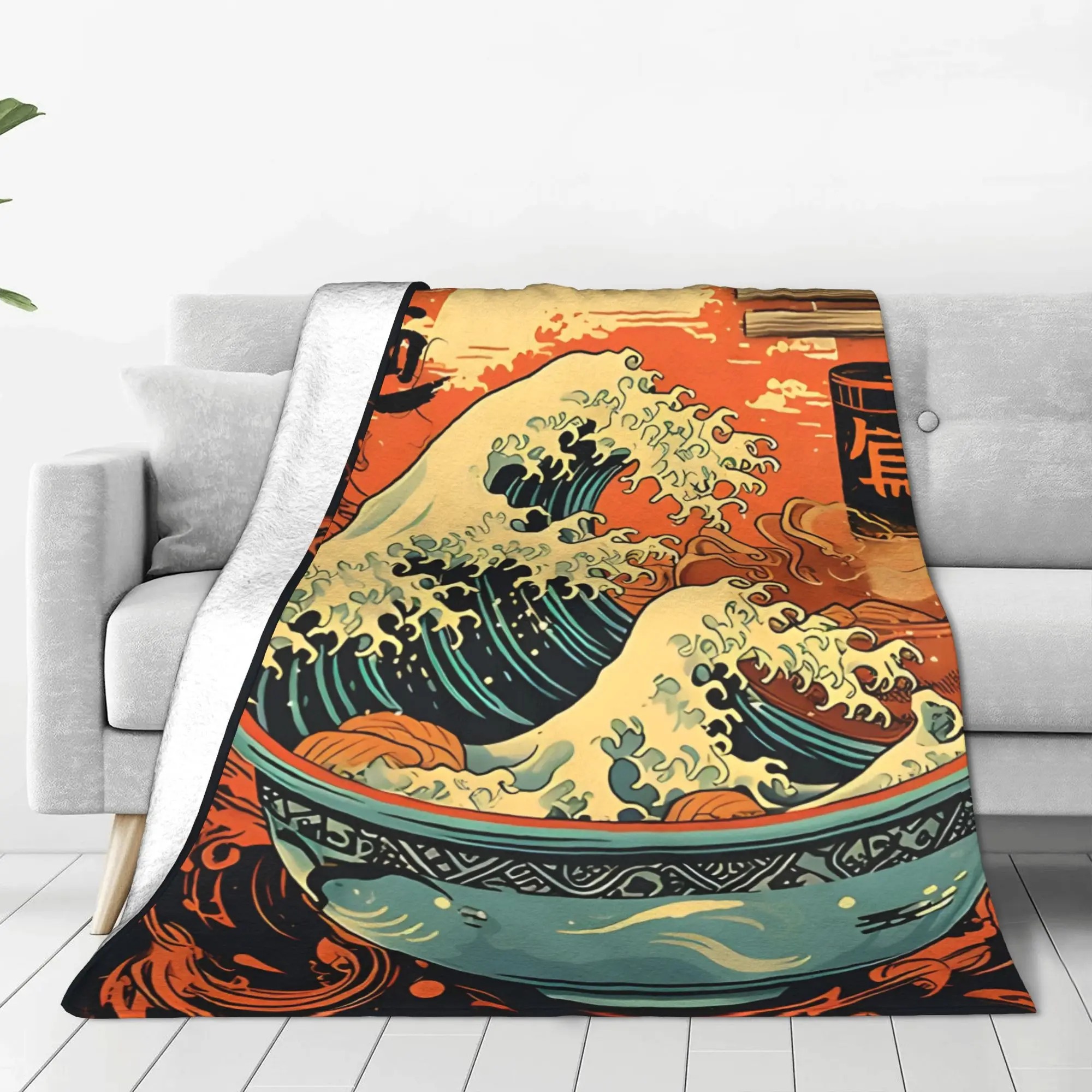 1PC Home Cutecore Great Ramen Wave Kaiju Monster Blanket Super Cosy Plush Home Living Room Sofa Halloween