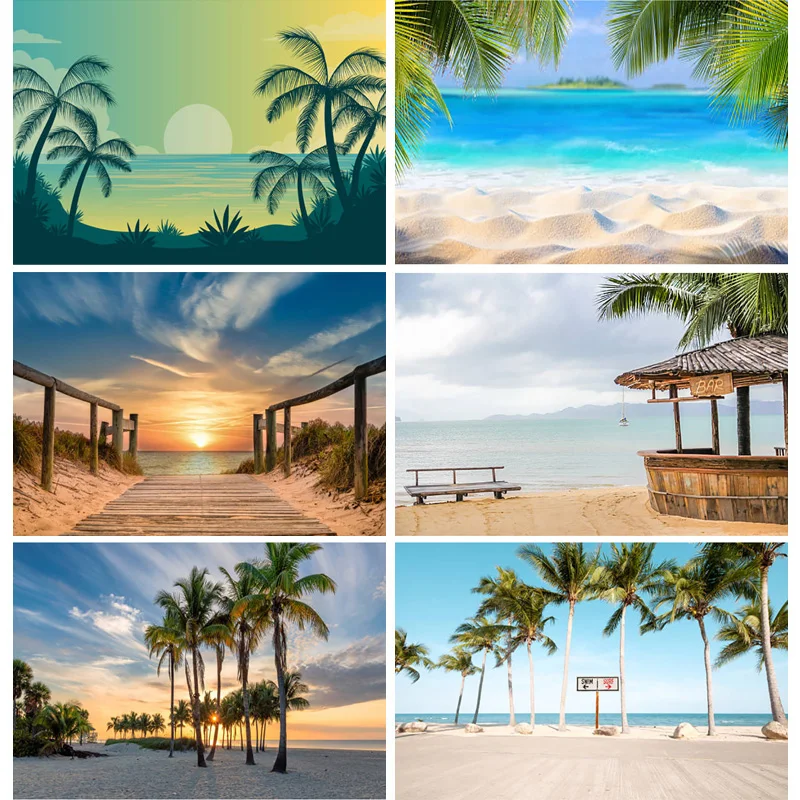 

SHUOZHIKE Summer Tropical Sea Beach Palms Tree Photography Background Scenic Photo Backdrops Photocall Photo Studio HT-05