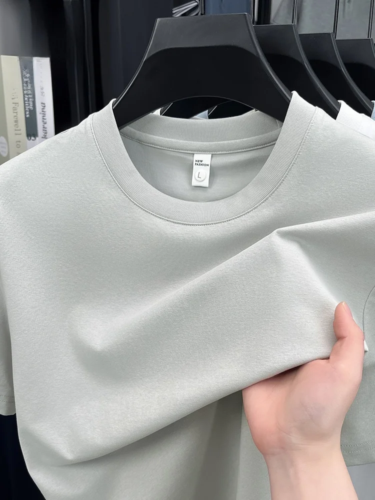 

Мужская летняя новинка: плотная повседневная хлопковая футболка свободного кроя с круглым вырезом, цвет белый