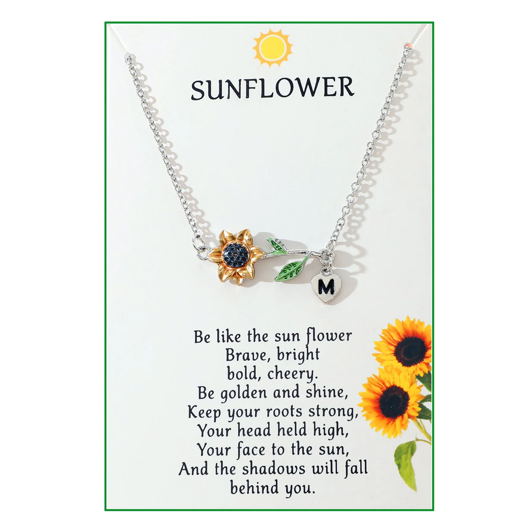 New Sunflower Pendant Necklace with Heart shaped Sunflower Drop Oil Double Layer Letter Blessing Jewelry Wholesale