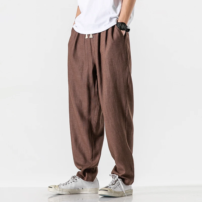 

Lightweight Breathable Linen Men's Summer Casual Loose Straight Leg Lantern Pants Cotton Linen Harlan Trousers Trendy Retro
