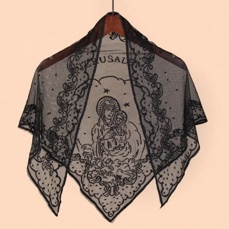 

Кружевной треугольный шарф Девы Марии, женский христианский молитвенный шаль, полые сетчатые шарфы с вышивкой, Иерусалимский хиджаб, платок, повязка на голову