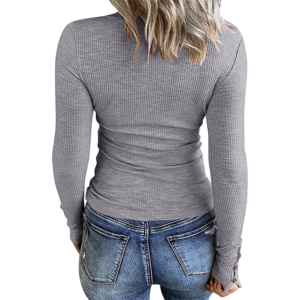 Women Long Sleeve Slim Fitted Tee Shirt Fairy Grunge Top Teen Girls Button Blouse Y2K 90s E-Girl Bottoms Shirt Spring Fall Tops