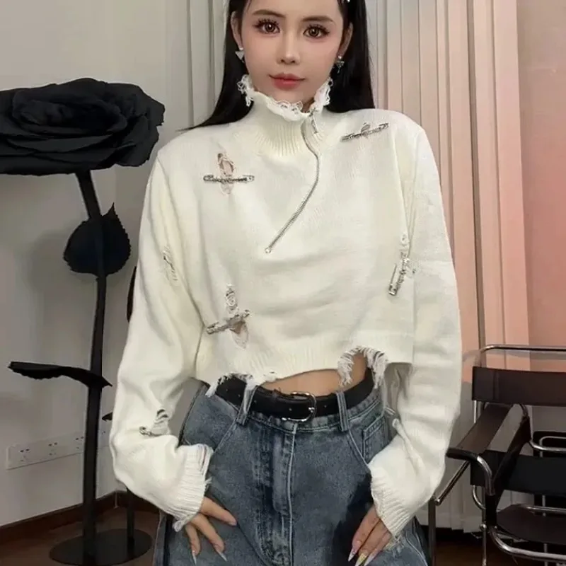 

Sweet Japanese Zipper Hoodie Knitted Sweater Kawaii Lolita Women Pullover Crop Tops Long Sleeve Trends Y2k Clothes Streetwear