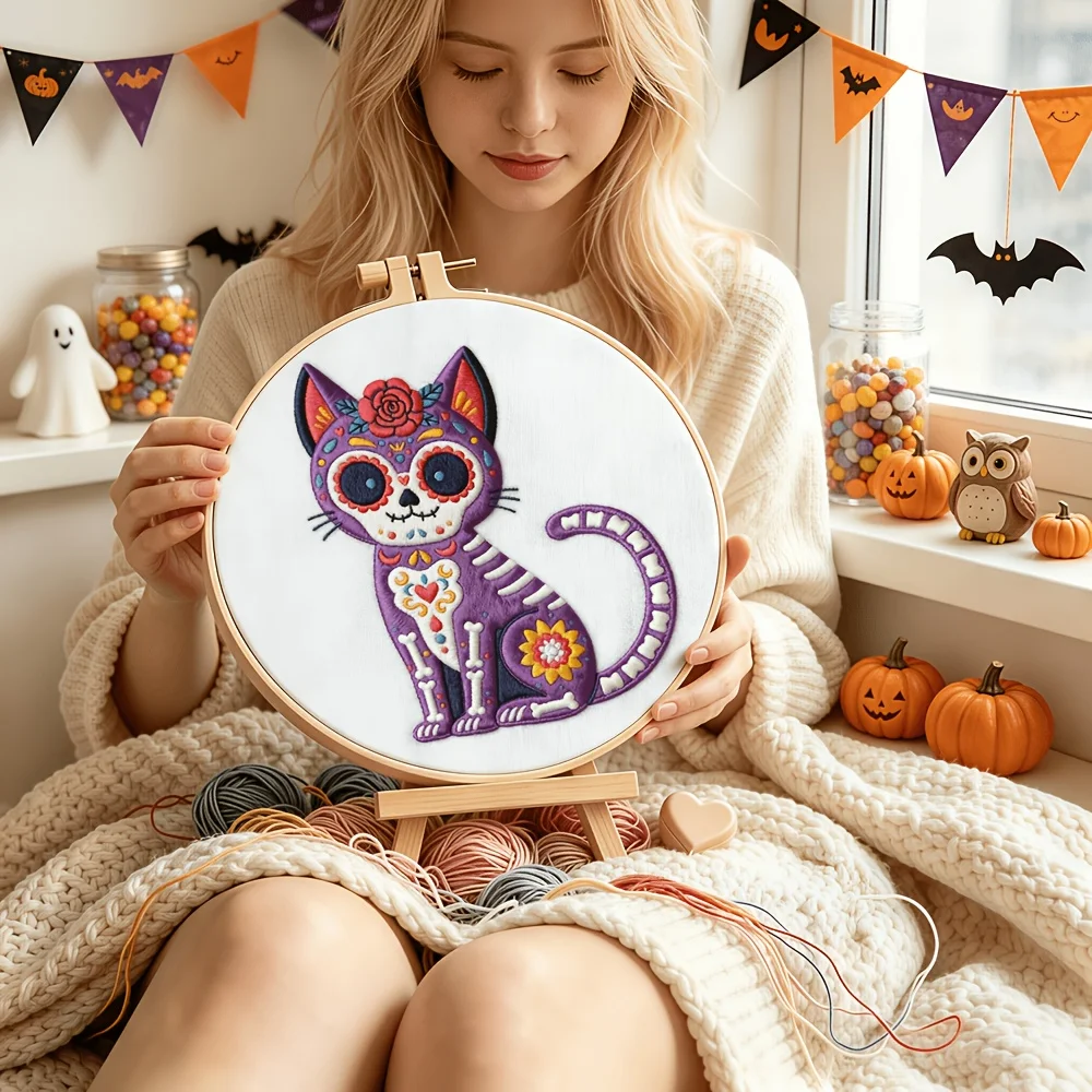 Beginner Friendly DIY Embroidery Kit Preprinted Fabric Embroidery Hoop Thread Needles Handcraft Project Festival Gift