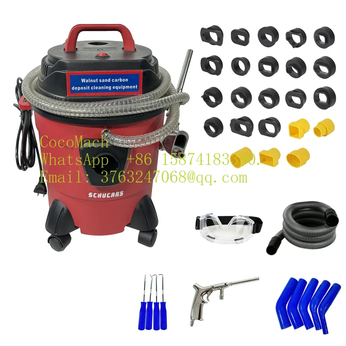Walnut Sand Carbon Cleaning Machine, Schucars S-101 Engine Decarbonizer with 23 Adapters for Car Maintenance