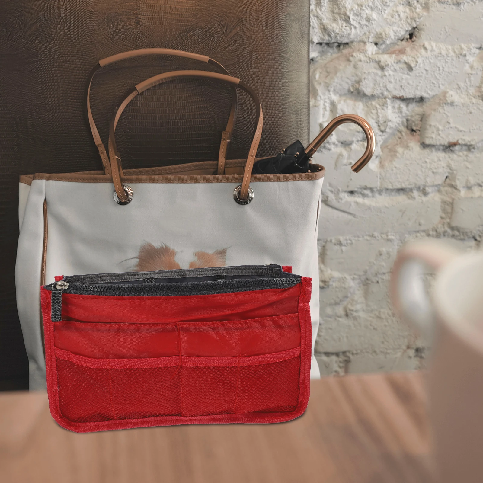 

1Pcs Stylish Handbag Liner Multi Pocket Large Capacity Durable Nylon Travel Storage Bag Practical Clutch Organizer