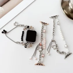 Agate bead bracelet strap for Apple Watch S10 42mm strap 46mm 45mm 44mm 41mm 40mm 38mm elegant women's wristband  for iWatch 987