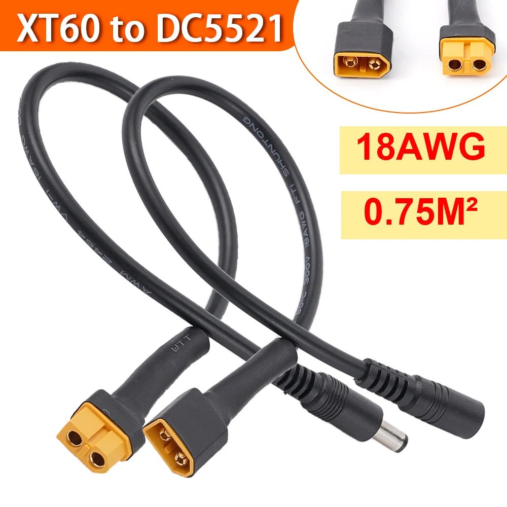 XT60 to DC5521 Male/Female Connector Plug 18AWG Transfer Cable Solar Panel Extension Cable Adaptor Car Battery Charging Wire