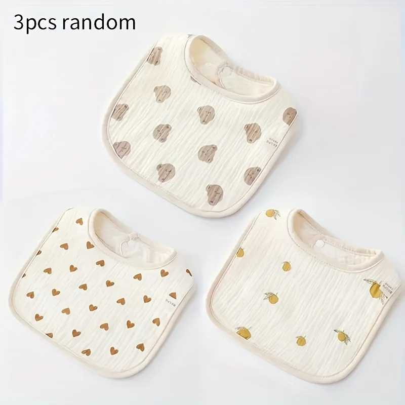 3 Pcs  Cotton Soft Gauze Bibs - U-shape Design, Cute Anti-spit Up Towel - Ideal for Babies and Toddlers At Mealtimes