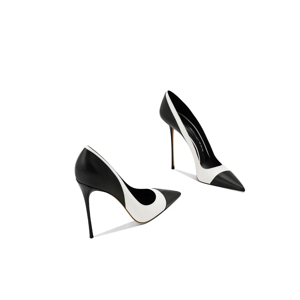 

Black White Pointed Toe Stiletto Heels 5cm Women Pumps 2025 Autumn New Fashion Shoes