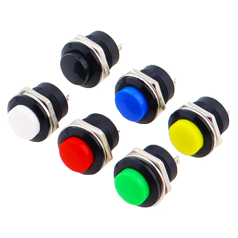 

10pcs Momentary Push Button Switch 16mm Momentary 6A/125VAC 3A/250VAC Round Switches R13-507 BLACK RED GREEN WHITE BLUE YELLOW