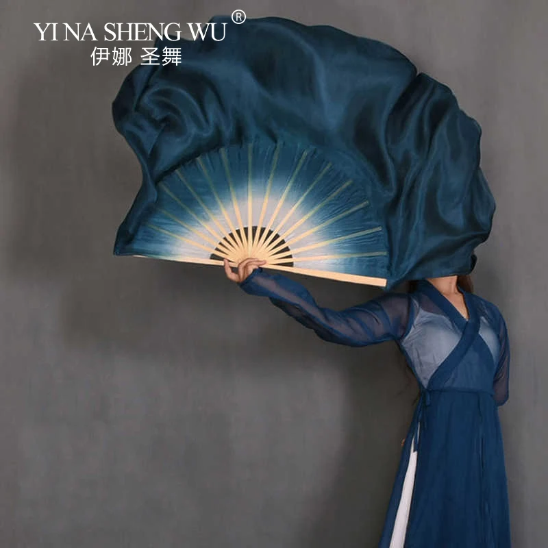 جديد أبيض أزرق داكن التدرج الحرير الحجاب الصينية التقليدية صبغ اليد مروحة الرقص أزواج طبقتين آلة توالت الكبار 20 بوصة