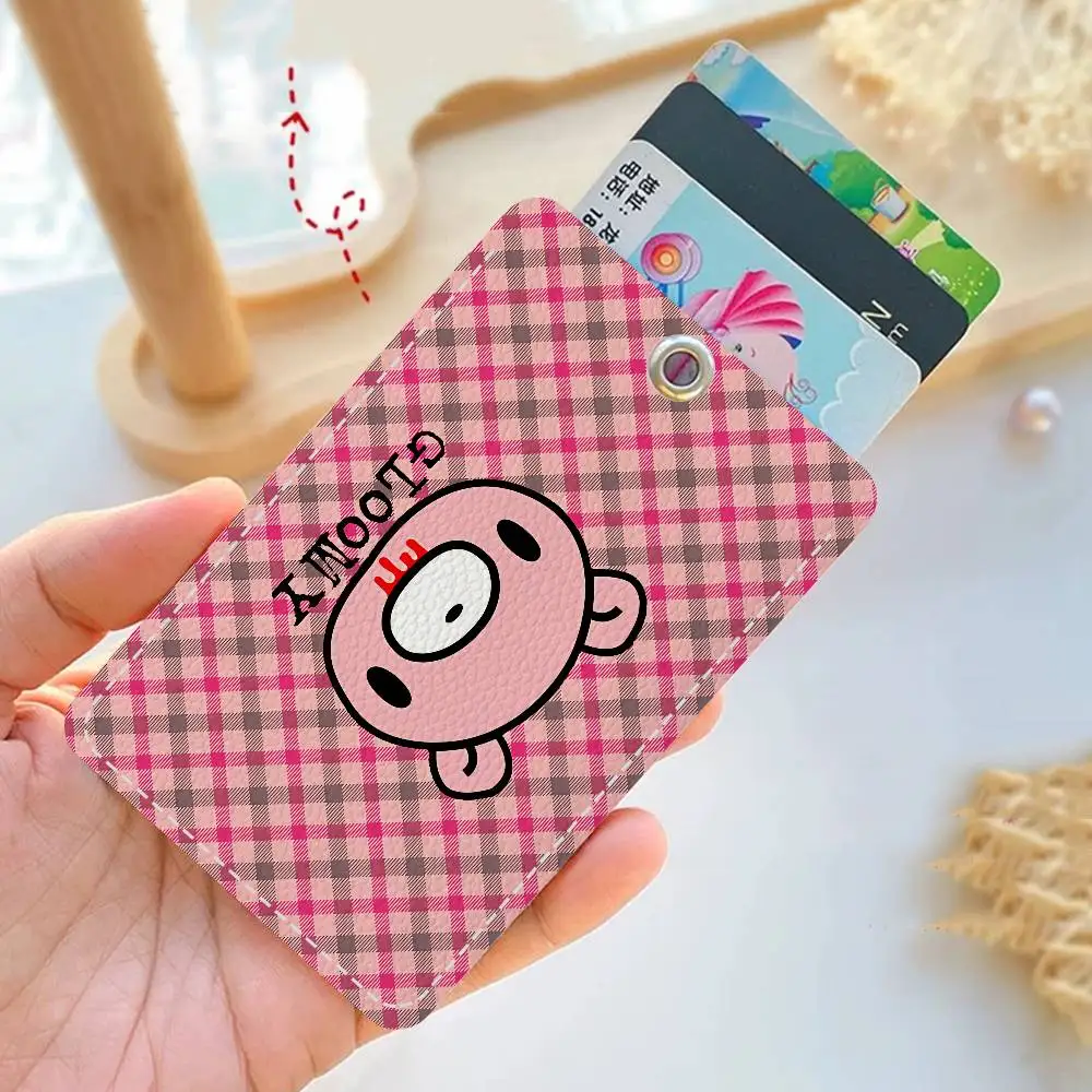 Cute G-gloomy Bear 1Pc PU Leather Card Holder Keychain Key Ring Door Lock Access Tags ID Card Case Keychain Card