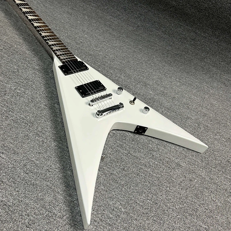 

Электрогитара Custom V с корпусом из белого красного дерева, звукоснимателями HH, хромированной фурнитурой, в подарок, бесплатная доставка, фиксированный бридж