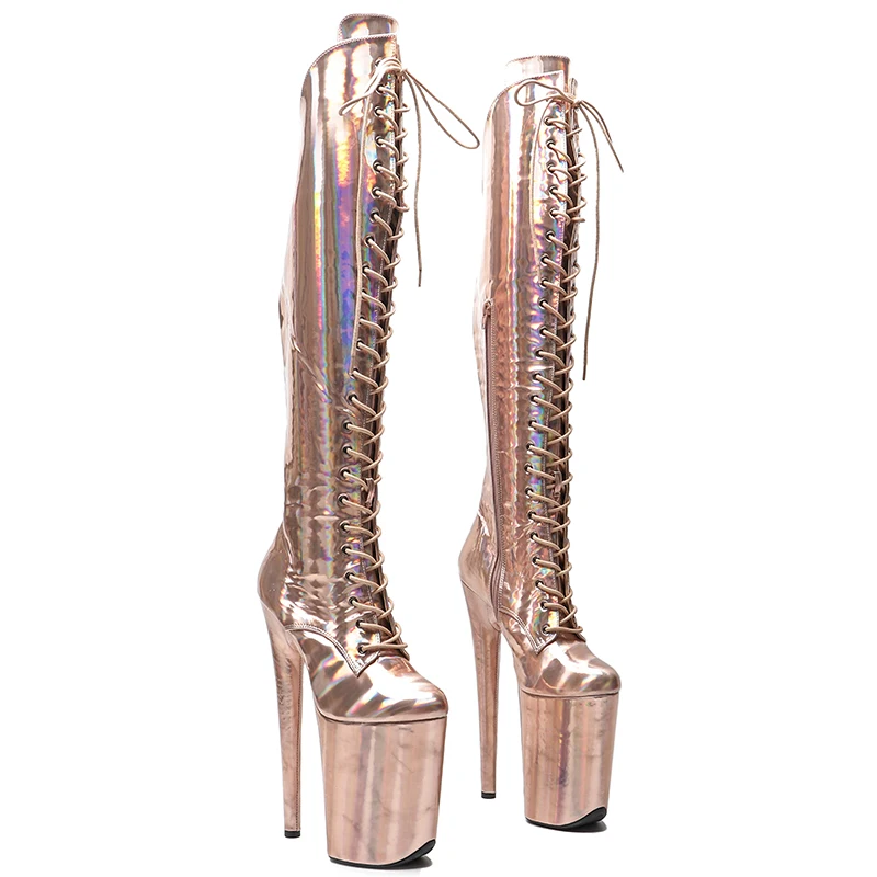 

Leecabe 23CM/9inches Shiny material PU fashion lady High Heel platform Pole Dance boots