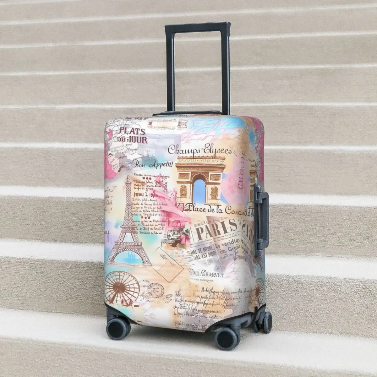 Paris Graffiti Suitcase Cover Vacation Eiffel Tower Painting Fun Luggage Supplies Travel Protector