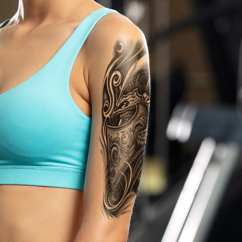 20Pcs/Set,Waterproof Temporary Fake Tattoo Sticker,Water Transfer Decals,Dark Skull Owl Tiger Wolf,Cool Beauty Makeup Body Art image 2