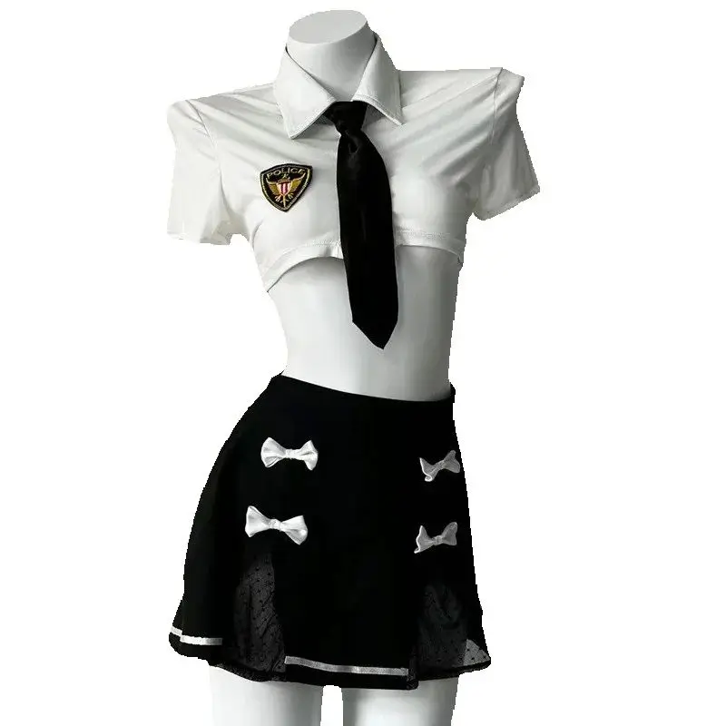 Lingerie sexy Anime Poliziotta Costume Tentazione uniforme per le donne Cosplay con cravatta + camicetta + gonna + pantaloni a T + copricapo