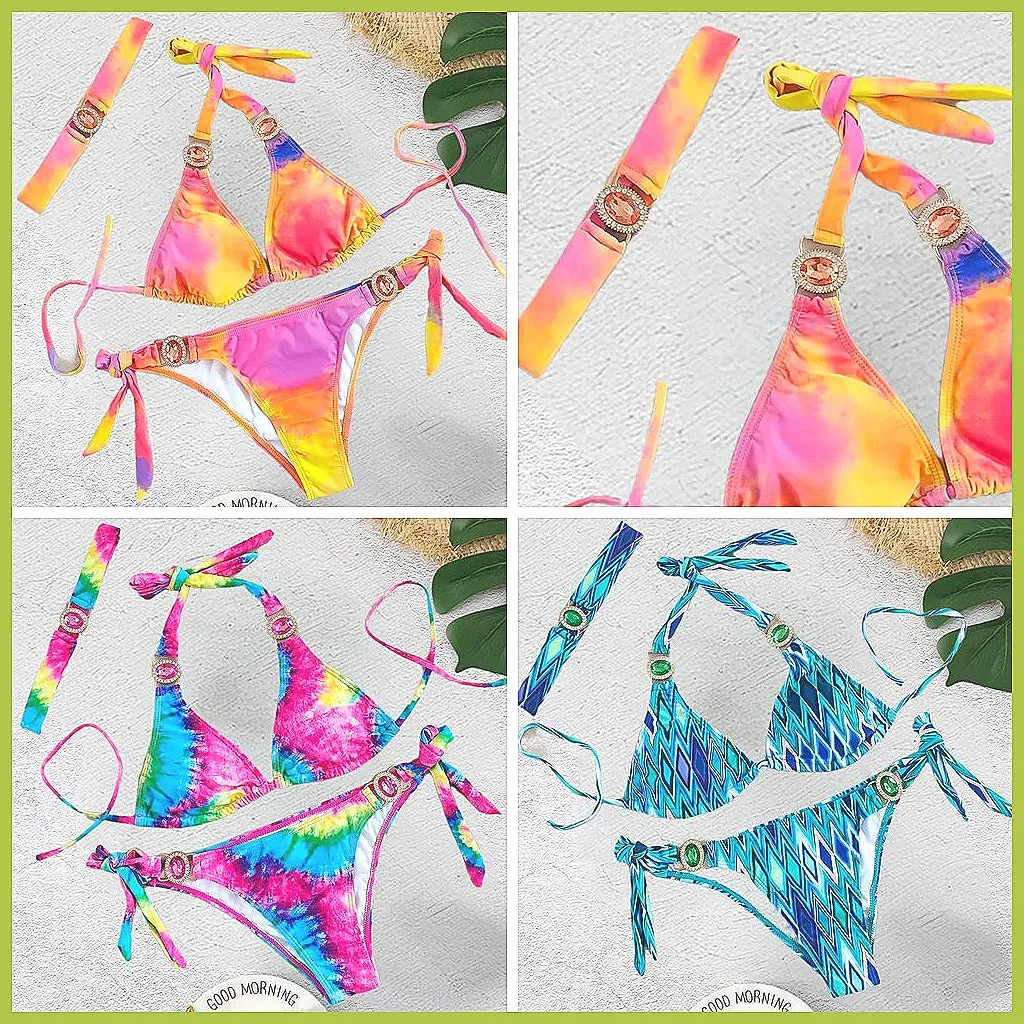 

Sexy Rhinestone Push Up Bikini Set | Women's High Waisted Swimwear for Beach Pool