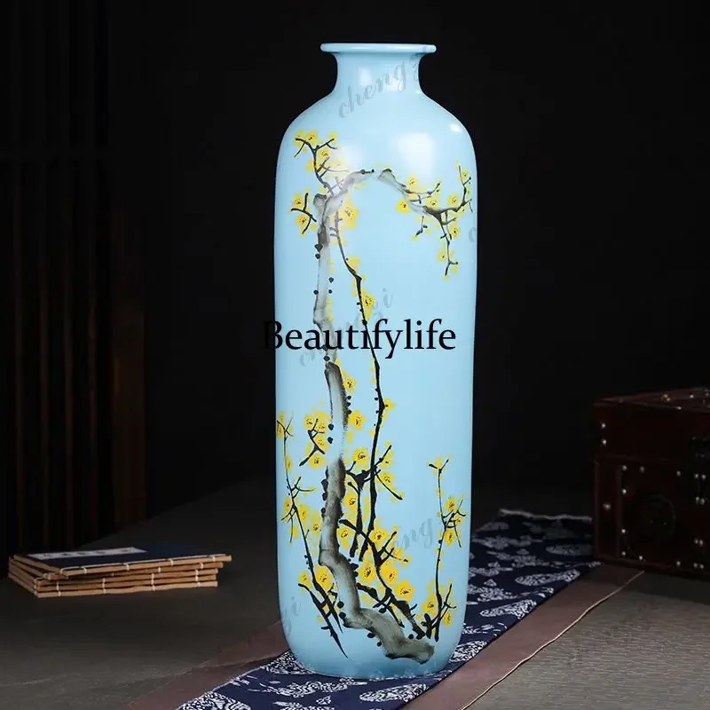 DD182Hand-painted ceramic floor-to-ceiling fresh, simple and slender large vase home furnishing modern living room ornament